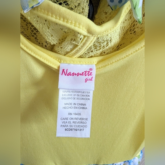 Nannette Girl Size 6 Yellow Blue & White Dress Spring Summer Kids NWOT - Picture 3 of 6